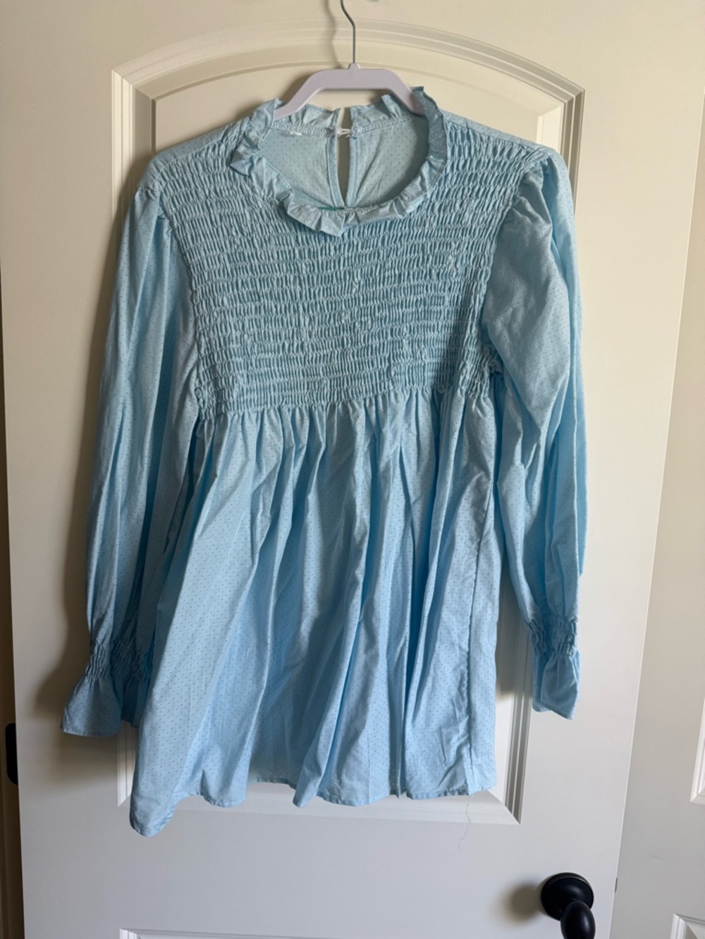 SHEIN Light Blue Smocked Ruffle Neck Blouse -Size XL NWOT